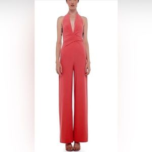 Norma Kamali Boho Halter Coral Pink Jumpsuit Playsuit Romper size Large NWT